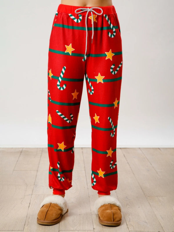 Christmas Print Buttoned Lounge Set – Long Sleeve Top & Knit Pants