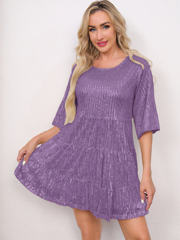 Women's Sequin Short Sleeve Party Dress