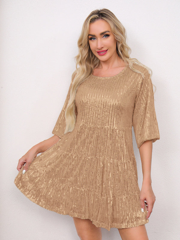 Women's Sequin Short Sleeve Party Dress