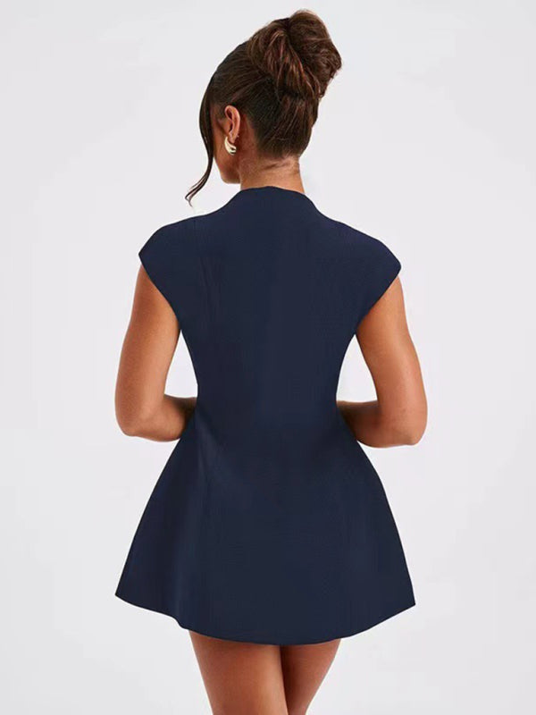Solid Color Sleeveless V-Neck Mini Dress – High Waist, Sexy & Chic Fit