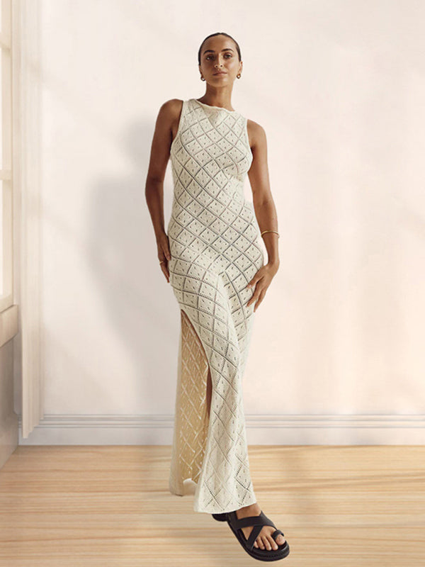 Sheer Crochet Knit Maxi Dress – Romantic Sleeveless Cover-Up