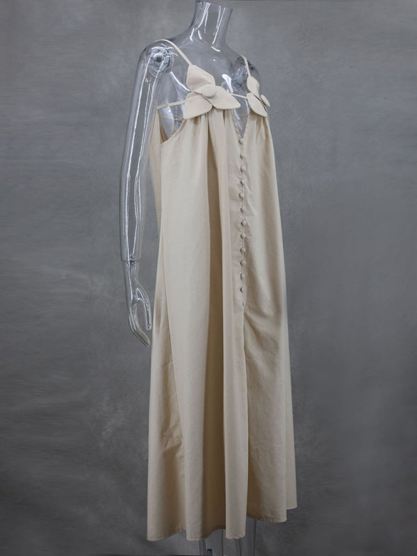 Cracker Khaki V-Neck Sleeveless Maxi Dress – Flowy Fit, Vacation Ready