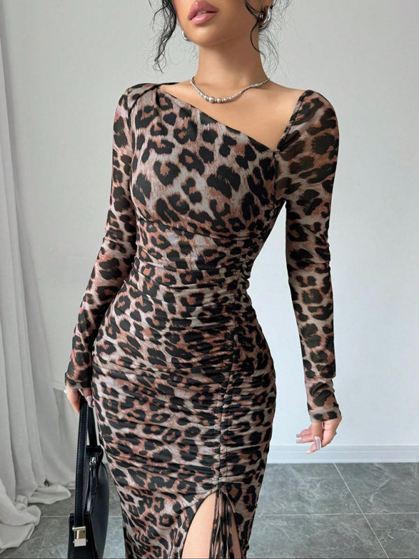 Leopard Print Long Sleeve Bodycon Dress – High-Waisted, Knit, Chic Fit