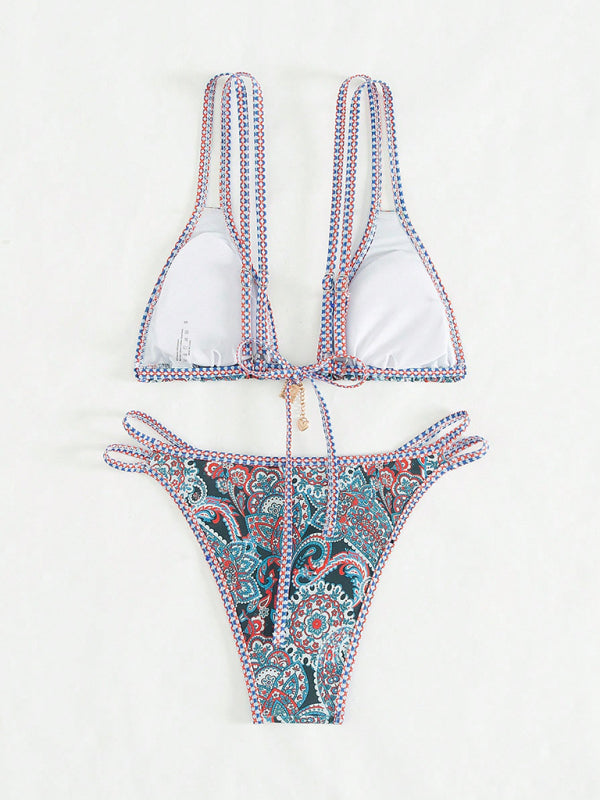 Paisley Print Strappy Bikini Set – Vacation Style Swimwear