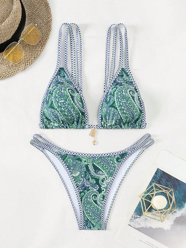 Paisley Print Strappy Bikini Set – Vacation Style Swimwear
