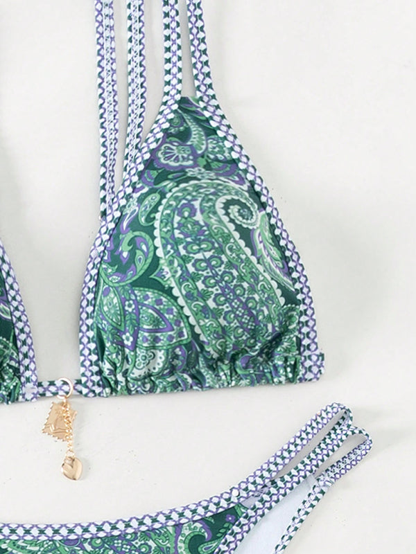 Paisley Print Strappy Bikini Set – Vacation Style Swimwear