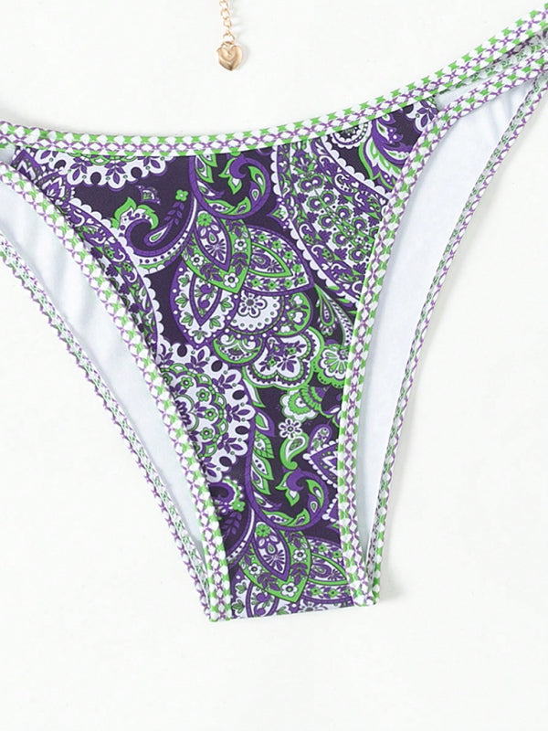Paisley Print Strappy Bikini Set – Vacation Style Swimwear