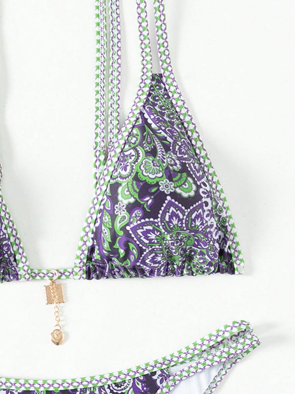 Paisley Print Strappy Bikini Set – Vacation Style Swimwear