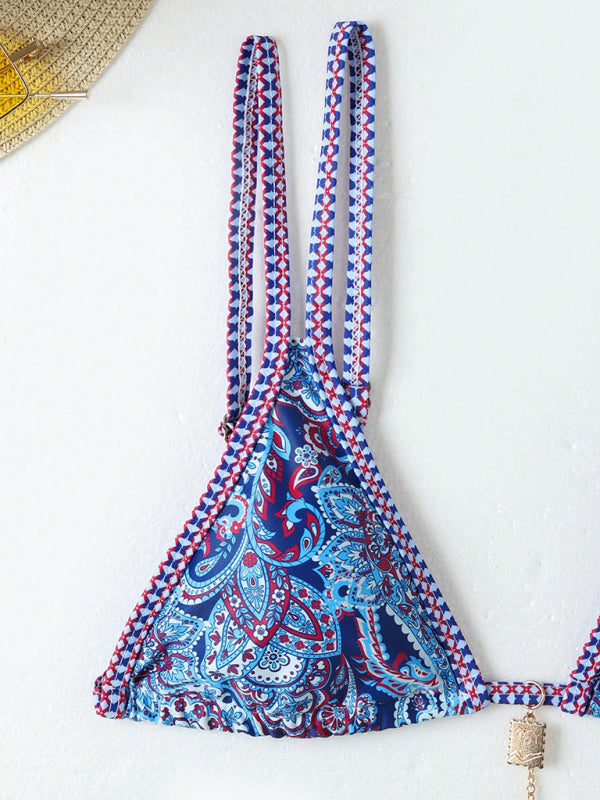 Paisley Print Strappy Bikini Set – Vacation Style Swimwear