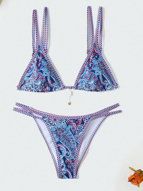 Paisley Print Strappy Bikini Set – Vacation Style Swimwear