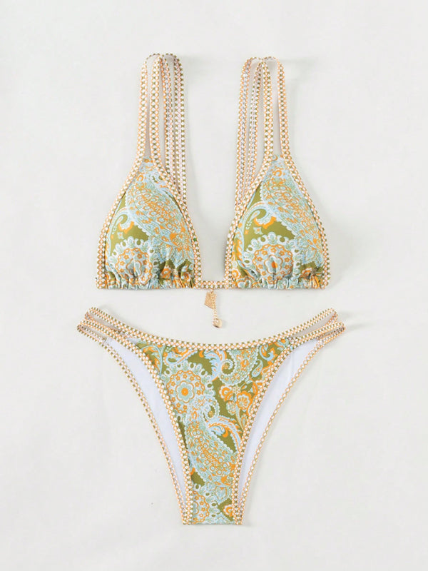 Paisley Print Strappy Bikini Set – Vacation Style Swimwear