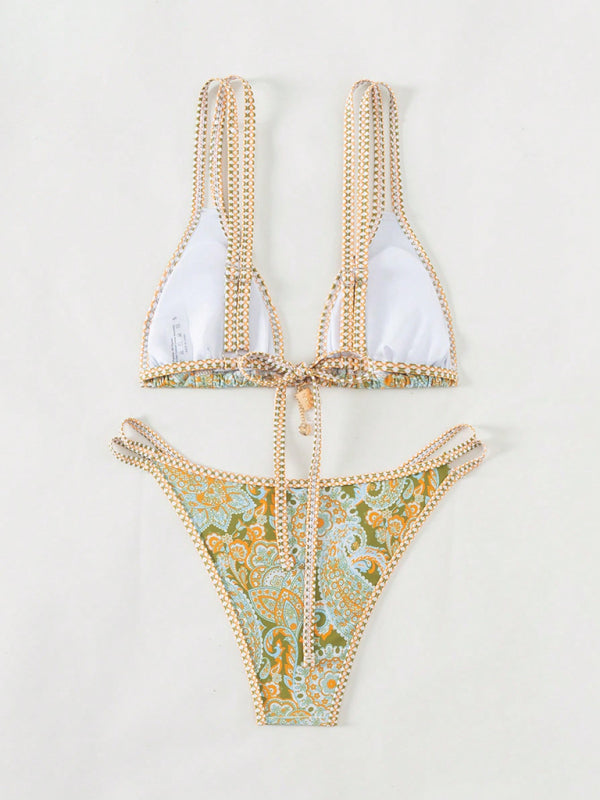 Paisley Print Strappy Bikini Set – Vacation Style Swimwear