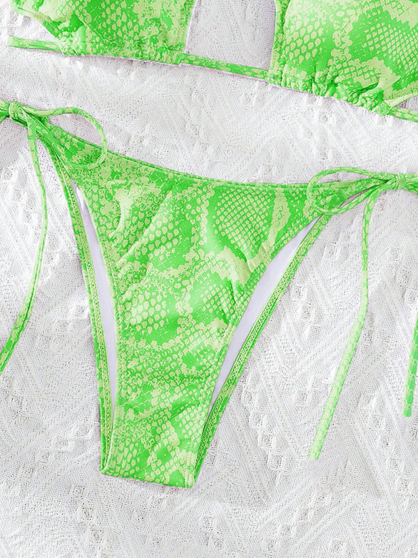 Snakeskin Lace-Up Bikini – Multi-Color Adjustable Set for Summer Vacations