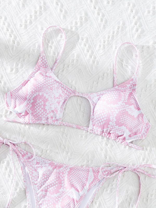 Snakeskin Lace-Up Bikini – Multi-Color Adjustable Set for Summer Vacations