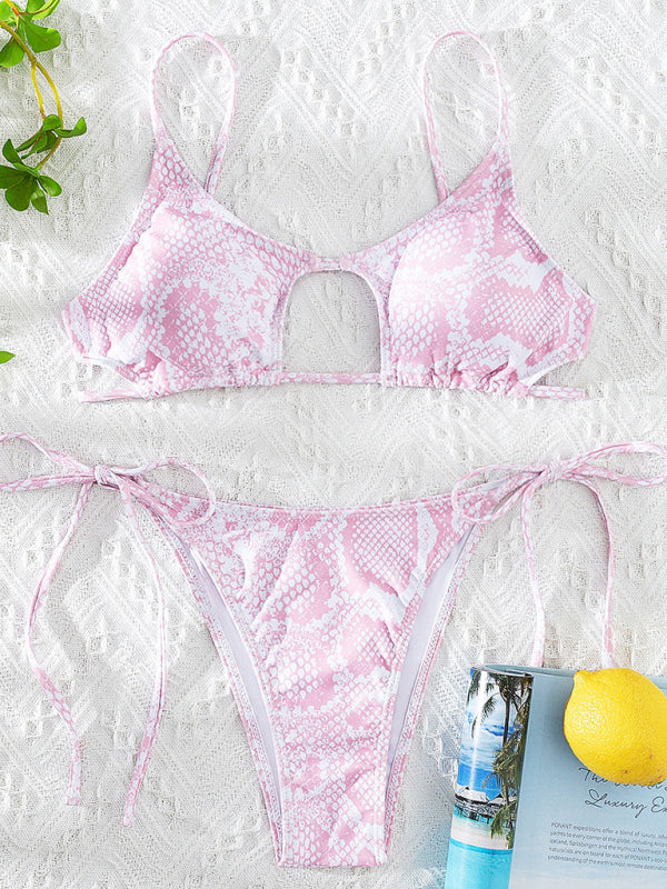 Snakeskin Lace-Up Bikini – Multi-Color Adjustable Set for Summer Vacations