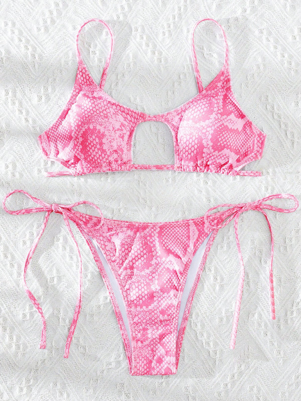 Snakeskin Lace-Up Bikini – Multi-Color Adjustable Set for Summer Vacations