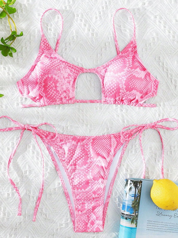 Snakeskin Lace-Up Bikini – Multi-Color Adjustable Set for Summer Vacations