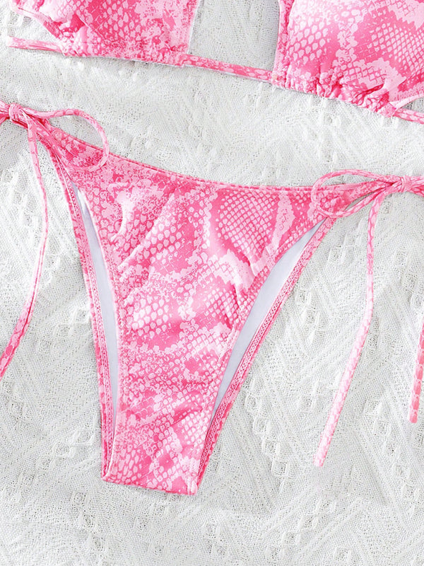 Snakeskin Lace-Up Bikini – Multi-Color Adjustable Set for Summer Vacations