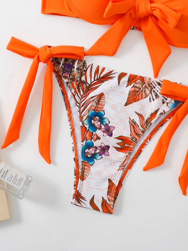 Two-Tone Floral Bikini Set – Moderate Stretch, Vacation-Ready Fit