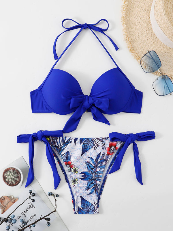 Two-Tone Floral Bikini Set – Moderate Stretch, Vacation-Ready Fit