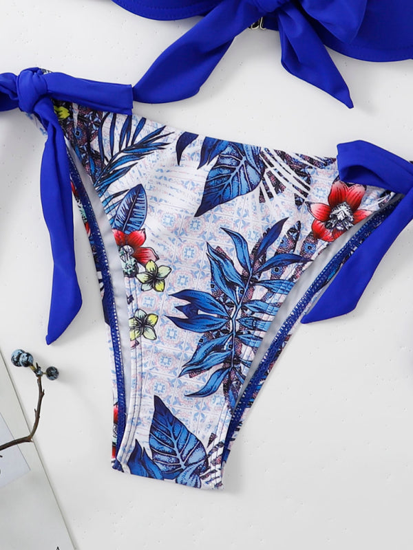 Two-Tone Floral Bikini Set – Moderate Stretch, Vacation-Ready Fit