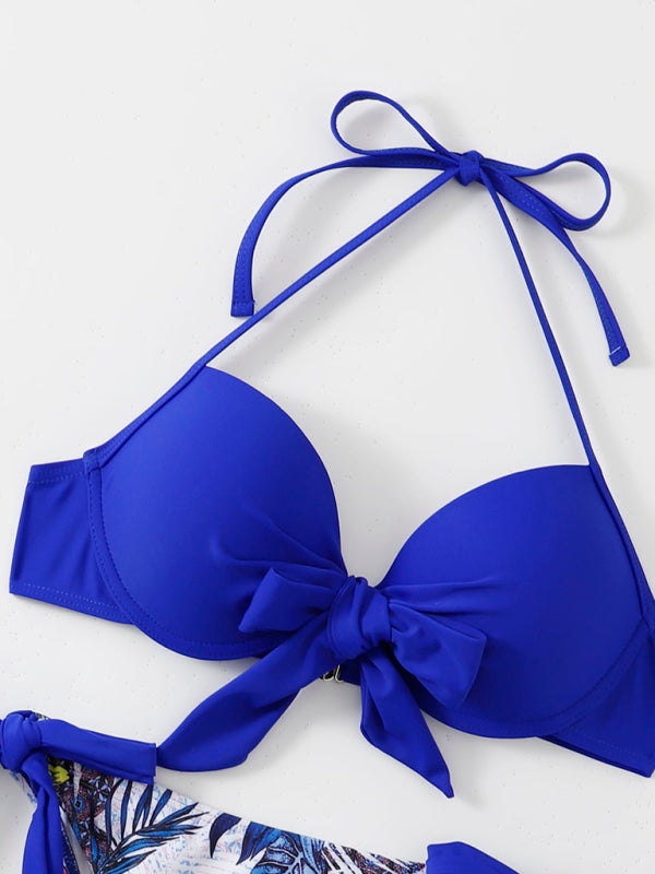 Two-Tone Floral Bikini Set – Moderate Stretch, Vacation-Ready Fit