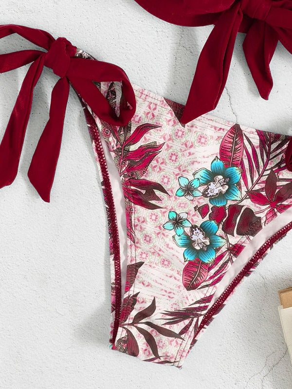 Two-Tone Floral Bikini Set – Moderate Stretch, Vacation-Ready Fit