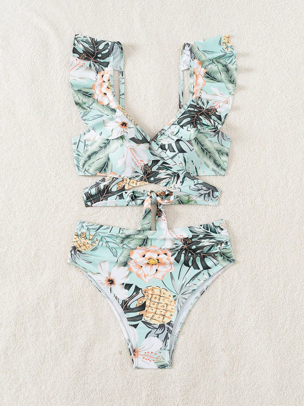 Lace Floral Bikini Set – Cross Tie Two-Piece in Clear Blue