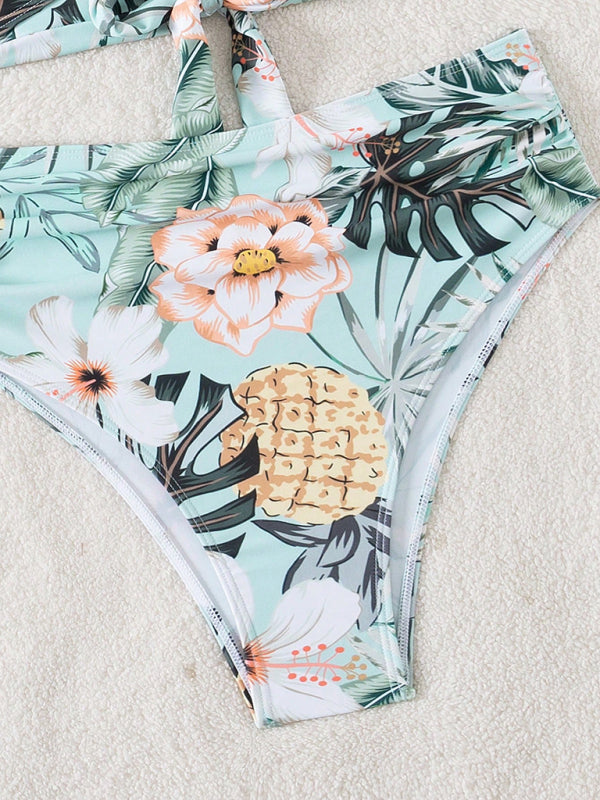Lace Floral Bikini Set – Cross Tie Two-Piece in Clear Blue
