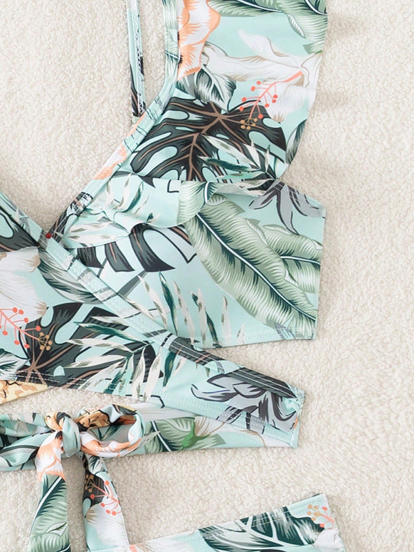 Lace Floral Bikini Set – Cross Tie Two-Piece in Clear Blue
