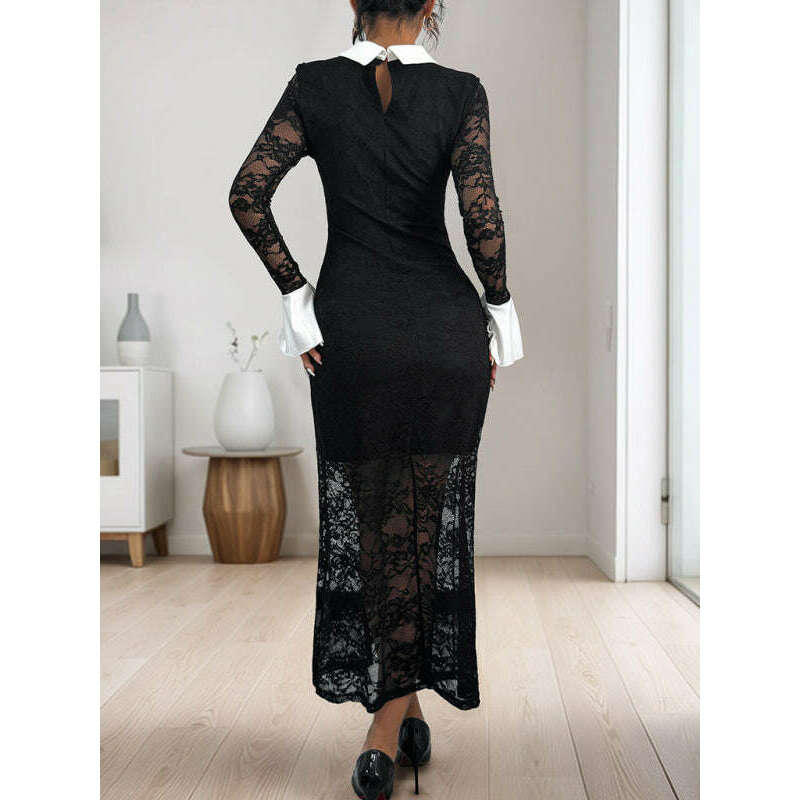 black-white-lace-stitch-contrast-midi-dress-–-slim-fit-knit-elegancesmiling-maria---everything-for-women-34647845