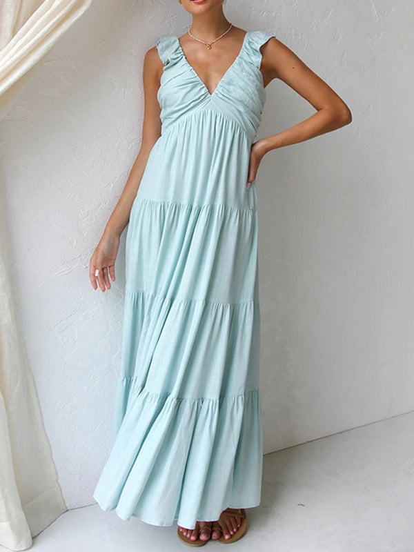 V-Neck Cotton Sleeveless Beach Dress – Graceful Fit for Holidays