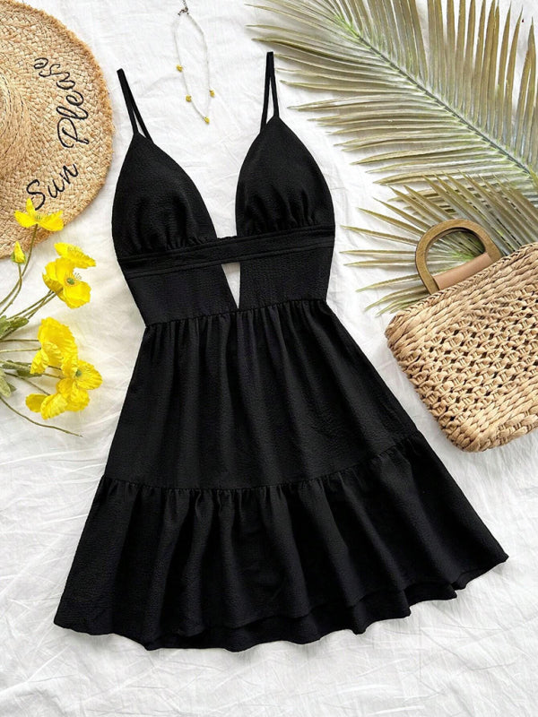 Backless Sleeveless Vacation Dress – Elegant Suspender Style for Summer