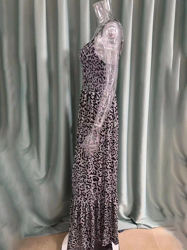 Leopard Print V-Neck Maxi Dress – Flowy Fit, Spring-Summer Style