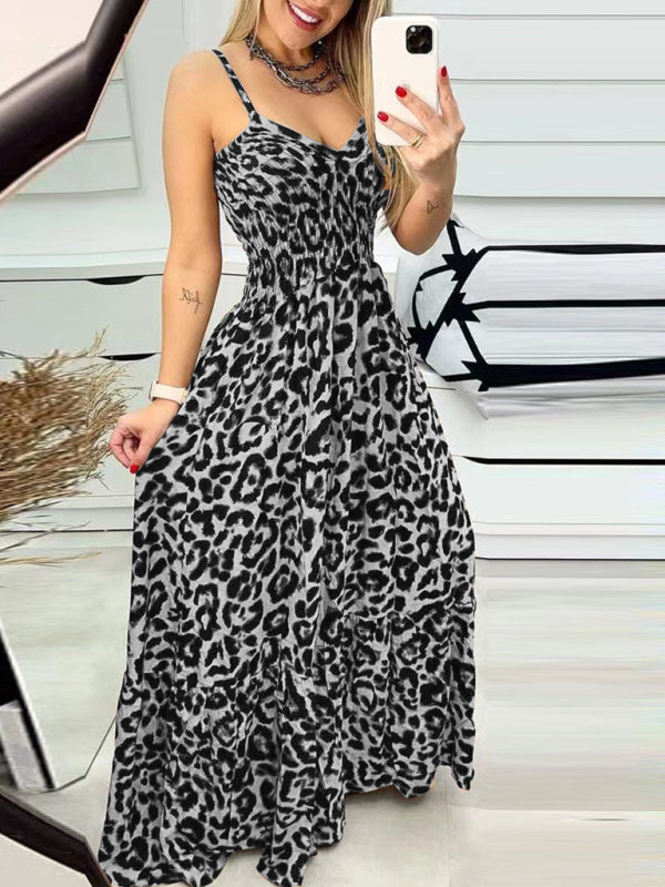 Leopard Print V-Neck Maxi Dress – Flowy Fit, Spring-Summer Style