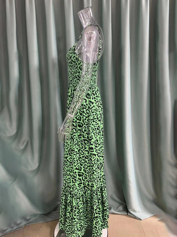 Leopard Print V-Neck Maxi Dress – Flowy Fit, Spring-Summer Style