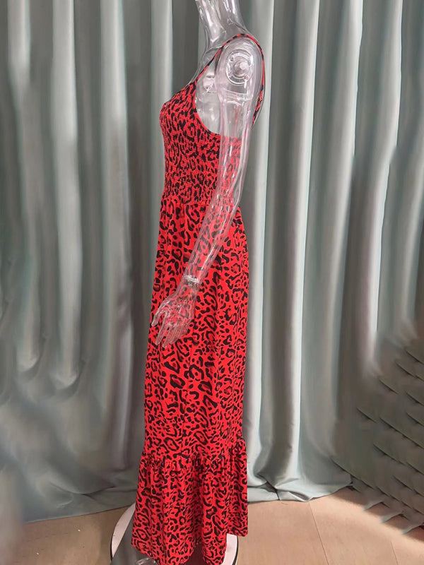 Leopard Print V-Neck Maxi Dress – Flowy Fit, Spring-Summer Style