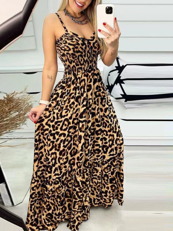 Leopard Print V-Neck Maxi Dress – Flowy Fit, Spring-Summer Style