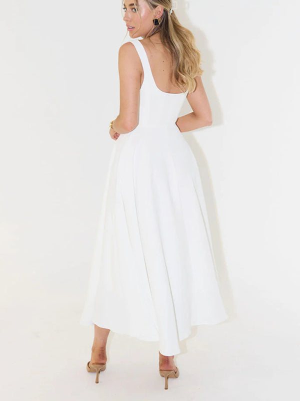 Strappy Solid Color Midi Dress – Sleek Daily Style with Seamless Fit