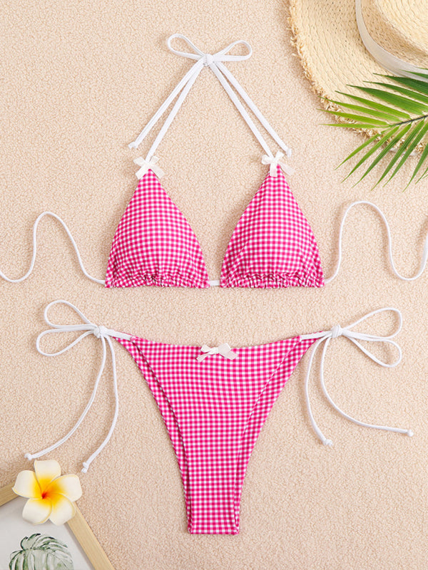 Plaid Lace-Up Bikini – Multi-Color Two-Piece Set with Adjustable Fit