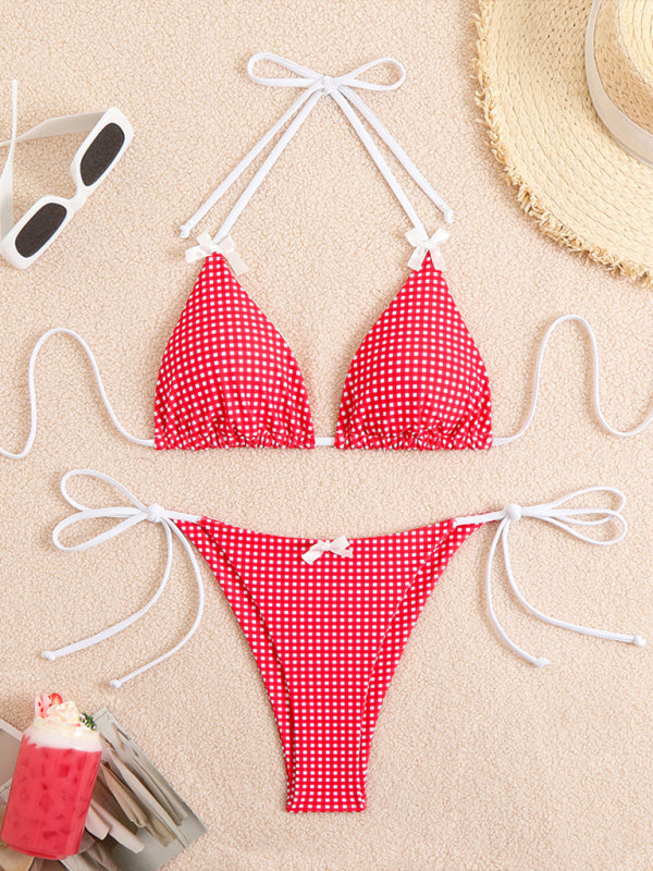 Plaid Lace-Up Bikini – Multi-Color Two-Piece Set with Adjustable Fit