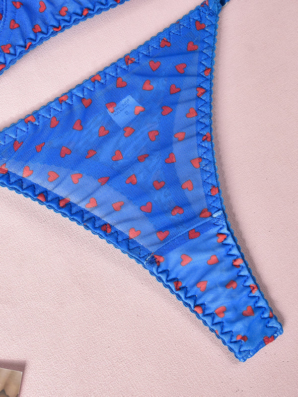 Heart Print Sheer Lingerie Set – Sexy 3-Piece Valentine's Day Look