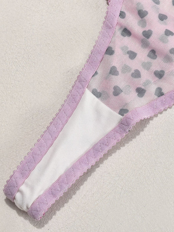 Heart Print Sheer Lingerie Set – Sexy 3-Piece Valentine's Day Look