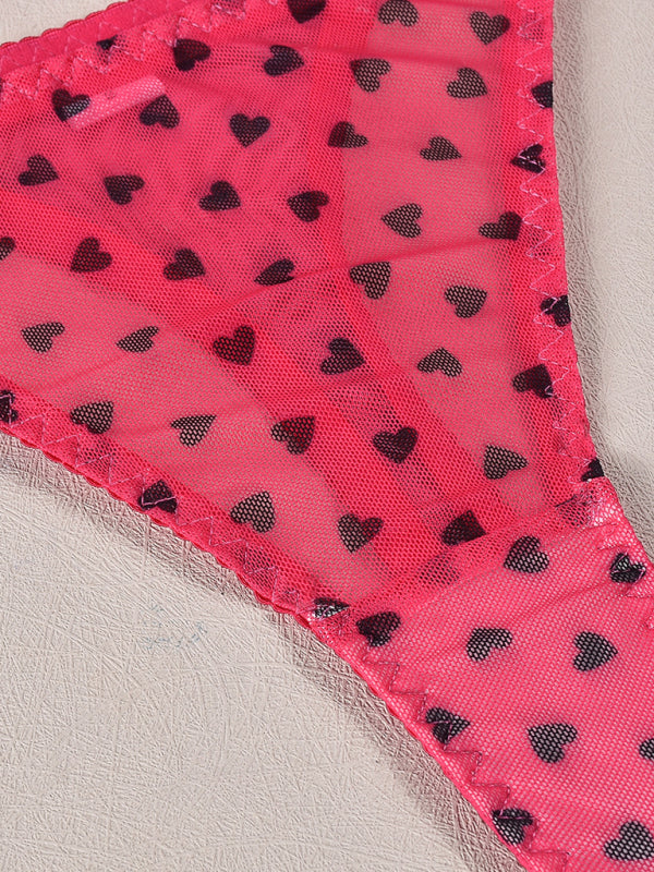 Heart Print Sheer Lingerie Set – Sexy 3-Piece Valentine's Day Look