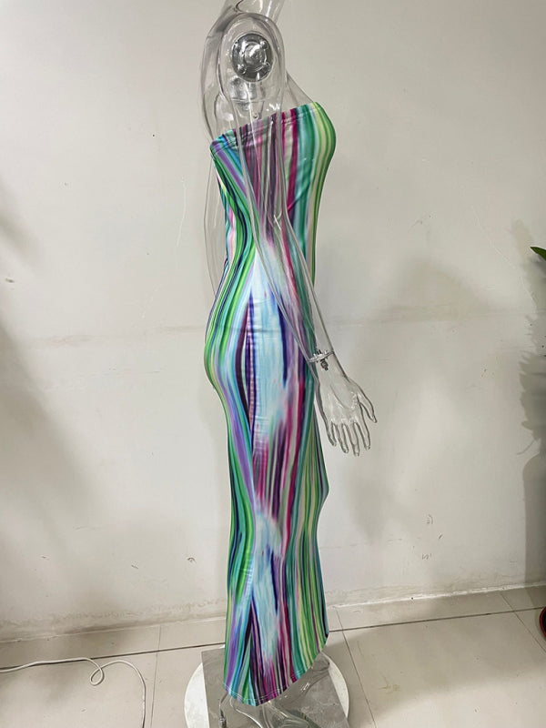 Colorful Tie-Dye Off-Shoulder Wrap Dress