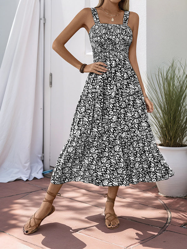 Printed Suspender Midi Dress – Lightweight Rayon, Spring-Summer Style