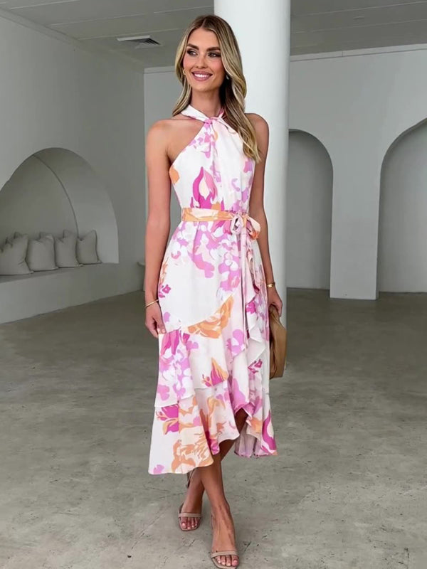 Women's Printed Strappy Mid-Length Vacation Dress