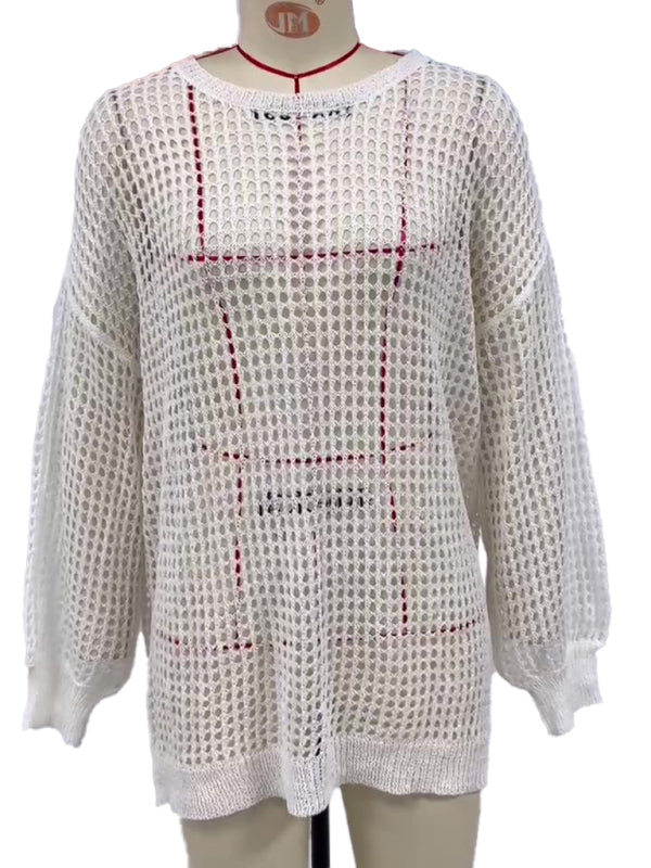 Backless Knitted Loose Beach Cover-Up – Lightweight & Sheer Resort Tunic