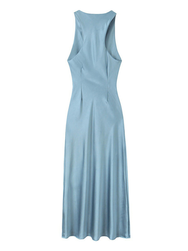 Elegant Slim Midi Dress – Sleeveless Woven Design for Spring & Summer Days