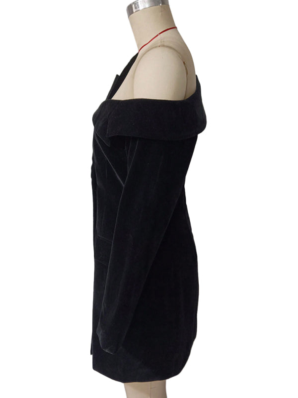 Gold Velvet Retro Slim Jacket Dress